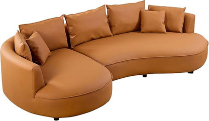 128.7'' Luxury Simple L Shape Curved Modular Sofa Modern Leather Sofa 5 Seater Fabric Eco Leather Sofa Full Grain Leather Sofas for Living Room Apartment Office (Leather+Left Facing, Orange)