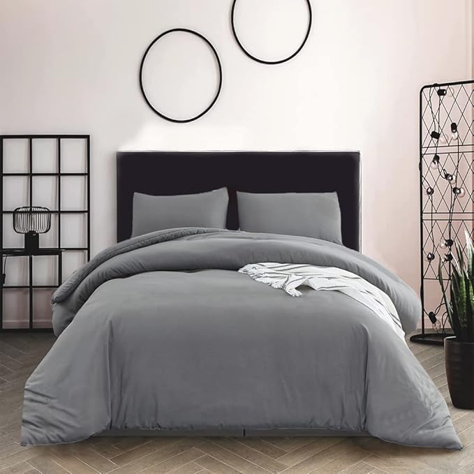 Pureant Grey Comforter Set King 3Pcs Dark Gray Bedding Comforter Sets Gray Comforter King Size Soft Men Boys Elegant Gray Comforter Charcoal Grey King Size Quilts Luxurious Smoke Grey Bedding