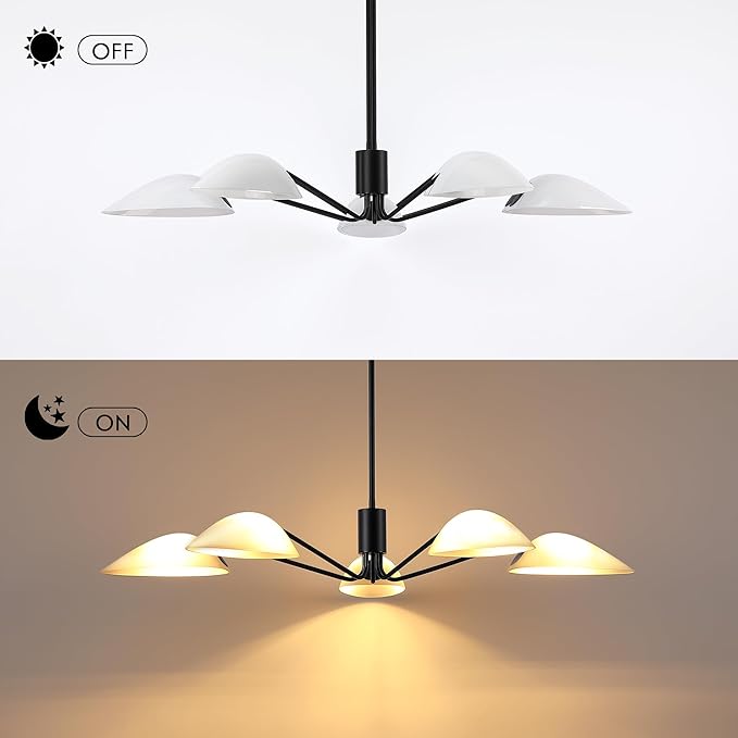 MEXO Modern Glass Chandeliers, Sputnik Chandelier Black Pendant Lighting Fixture Glass Shade Ceiling Light for Dining Room Kitchen Island