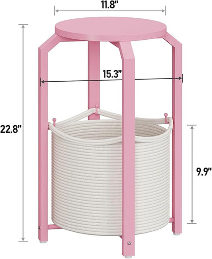 TUTOTAK Small Side Table, Round End Table, Night Stand, Bedside Table, Sofa Table with Storage Basket, Living Room, Bed Room, Pink TB01BP092