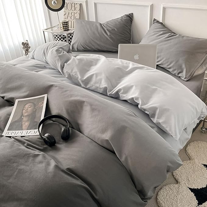 CLOTHKNOW Grey Silver Comforter Set California King 3Pcs Gray Gradient Bedding Comforter Sets Soft Tone Grey Comforter with 2 x Pillow Cases