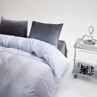 CLOTHKNOW Grey Silver Fluffy Full Size Comforter Sets Velvet Bedding Comforter Sets Soft Gray Comforter with 2 x Pillow Cases