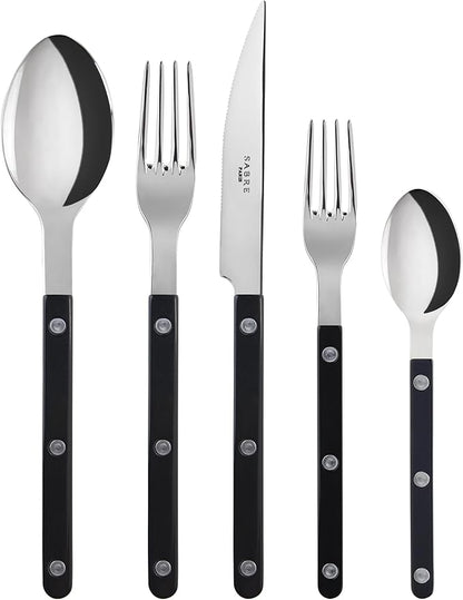 20-Piece Flatware Set for 4 - Bistrot Collection - Knife, Fork, Soup Spoon, Teaspoon & Dessert Fork - Stainless Steel & Nylon - Dishwasher Safe - Black - Shiny Finish