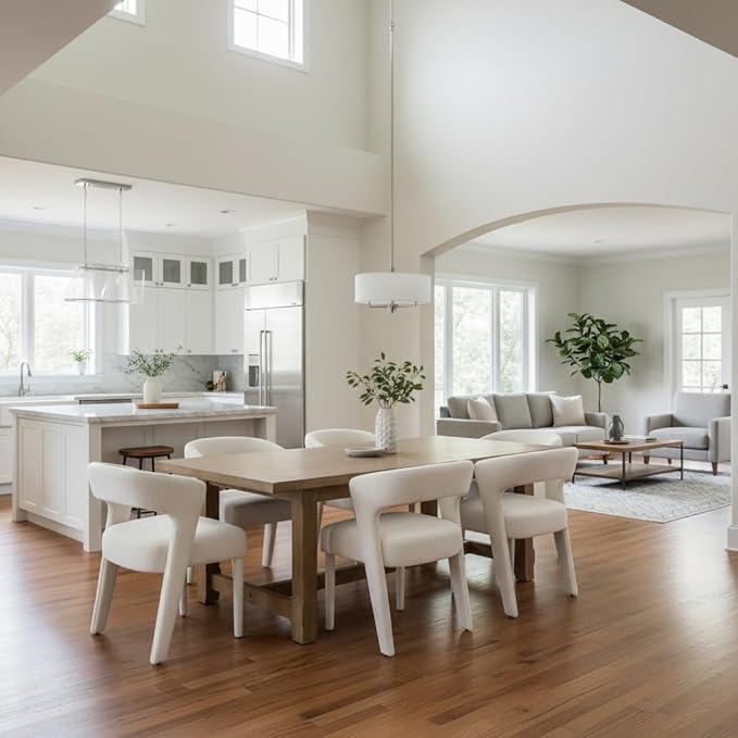 DUOMAY Modern Dining Chairs Set of 4, Chenille Fabric Upholstered Kitchen Chair with Curved Open Back Accent Side Chairs Dining Room Chairs with Wood Legs, White