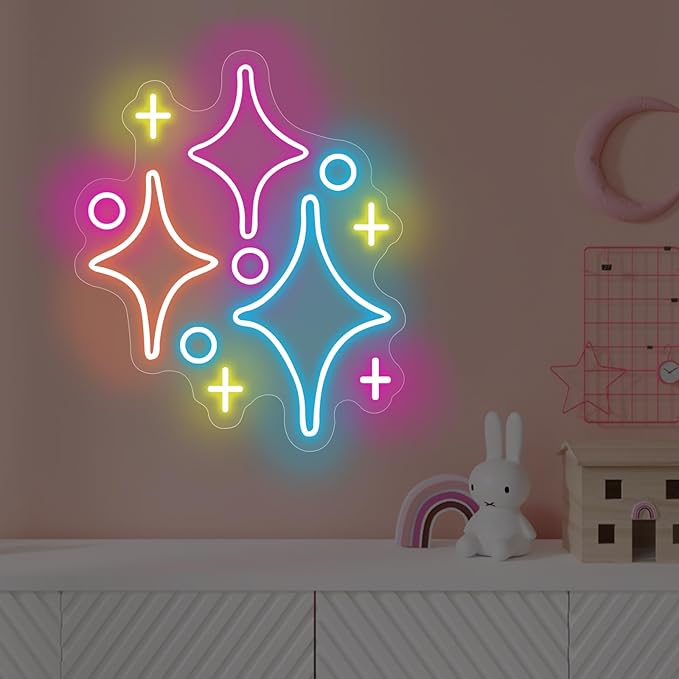 Sparkle Stars Neon Signs, Led Light Wall Decor For Kids Boys Girl's Bedrooms Living Room Nursery, Store Decoration, Game Room Family Birthday Bar Wedding Party Gift, Christmas, Birthday, Wedding, Hom
