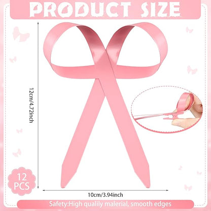 12 Pcs 2025 Metal Christmas Bow Ornaments for Christmas Tree Garland Wreath Bulk Bow with Clip Ornament Vintage Indoor Outdoor Home Xmas Party Decorations, 4 x 5 Inches (Pink)