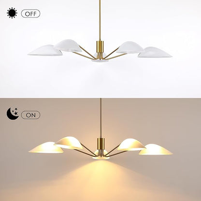 MEXO Modern Glass Chandeliers, Sputnik Chandelier Gold Pendant Lighting Fixture Glass Shade Ceiling Light for Dining Room Kitchen Island