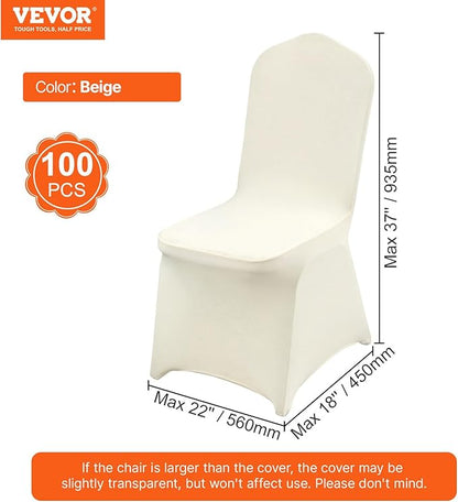 VEVOR 100 PCS Beige Chair Covers Polyester Spandex Chair Cover Stretch Slipcovers for Wedding Party Dining Banquet Chair Flat-Front Covers