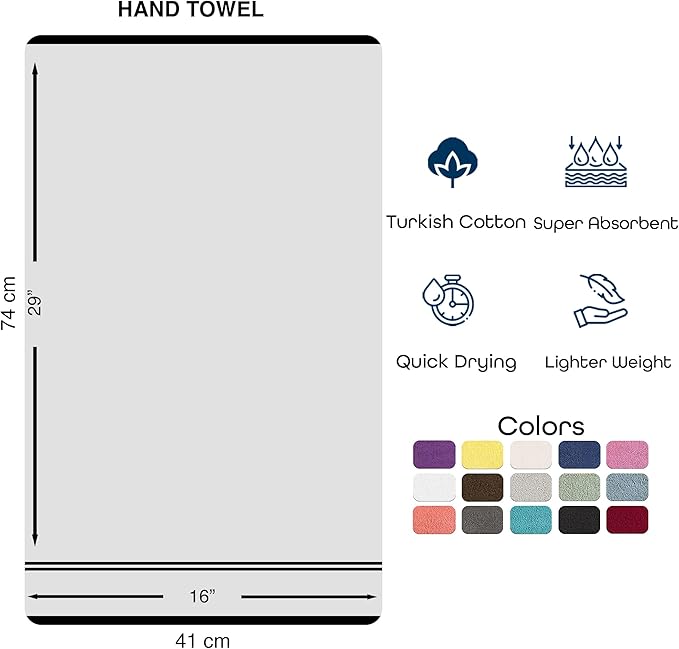 Hawmam Linen Cool Grey Hand Towels 4-Pack - 16x29 Turkish Cotton Premium Quality Soft Bath Towels