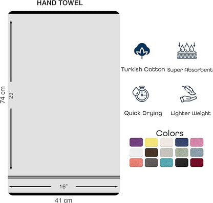 Hawmam Linen Cool Grey Hand Towels 4-Pack - 16x29 Turkish Cotton Premium Quality Soft Bath Towels