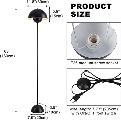 COSYLUX Modern Floor Lamp for Living Room, Industrial Tall Standing Lamp for Bedroom, Metal Shade Reflecting Light Reading Floor Lamp for Office, Nursery Room, Corner(Matte Black)