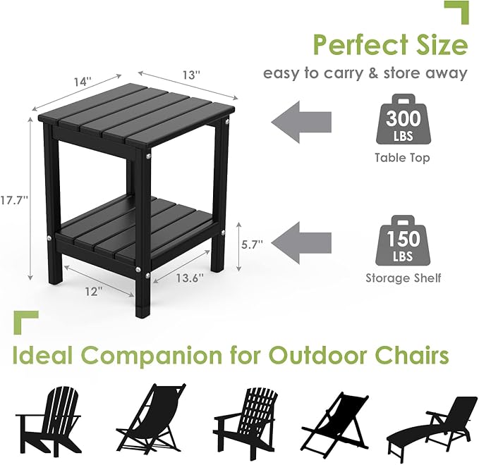 GREENVINES Outdoor Rocking Chair Set | 3-Piece | 2 Rocking Chairs with 1 Side Table | Porch Rocker | HDPE Plastic | Black | Patio Furniture Sets | High Back | Big & Tall | Ladder Back