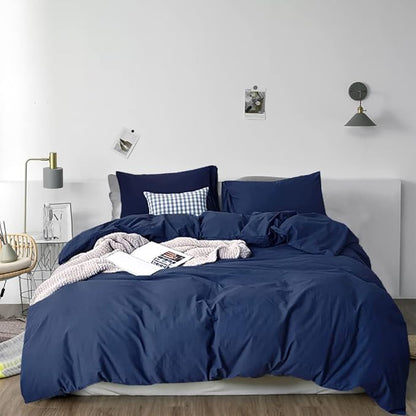 Pureant Navy Blue Comforter Queen Set Dark Blue Bedding Comforter Set Solid Color Blanket Quilts Men Women Cotton Blue Queen Size Bedding Breathable Soft Navy Blue Comforter with 2 Pillowcases