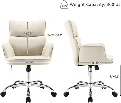 BV Adjustable Desk Chair with Wheels for Make Up, Faux Leather Rolling Armchair, 360° Swivel Comfy Task Chair for Home Office, Beige
