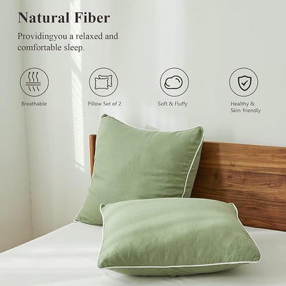 Simple&Opulence 100% Linen Euro Sham Covers with Piping Trim, 26"x26" Pillow Cover Set of 2, Breathable Pillow Shams for Bed Couch Decorative Cushions, Sage Green