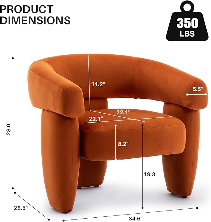 Mid Century Modern Accent Barrel Chair Comfy Upholstered Round Armchair with Montage Design, Velvet Boucle Lounge Chair for Living Room Bedroom Apartment, Orange