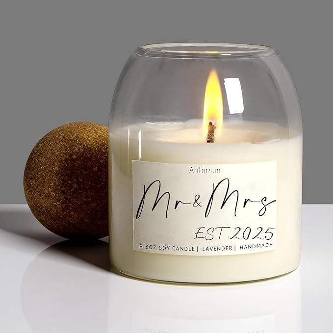 Wedding Gifts for Couples 2025, Bridal Shower Gifts for Couples Husband Wife, Newlywed Mr and Mrs - 8.50oz Soy Wax, Long-Lasting 60-Hours，Lavender