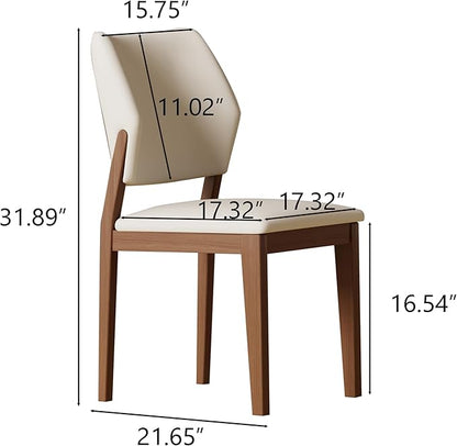 Modern Dining Chairs Set of 2 – Stylish PU Leather High Backrest Dining Room Chair, Upholstered Kitchen Side Chairs with Brown Solid Wood Legs – No Assembly Required
