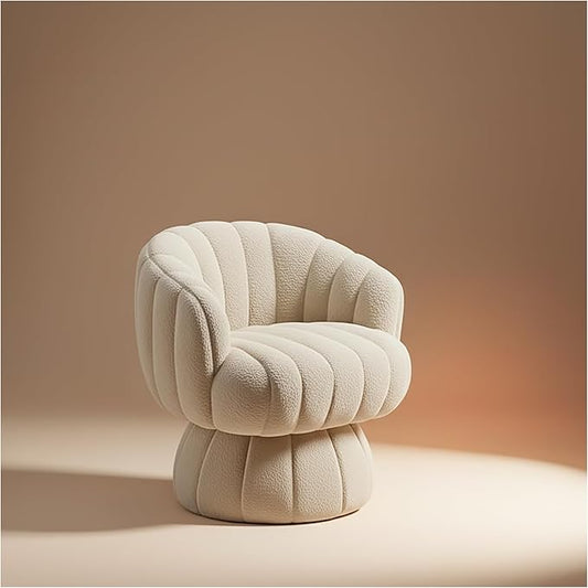 Vanity 360-Degree Swivel Accent Chair - Mid Century Modern Plush Round Makeup Chair, Relaxing Comfy Lounge Arm Chair, Idear for Living Room, Bedroom (Beige, Sherpa Fleece)