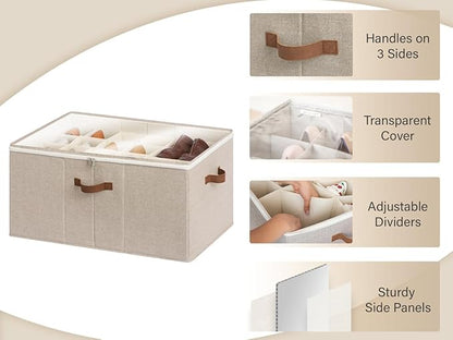 StorageWorks Shoe Organizer for Closet, Fits up to 24 Pairs, Shoe Cubby Storage Containers with Adjustable Dividers and Clear Cover, Mixing of Brown & Beige