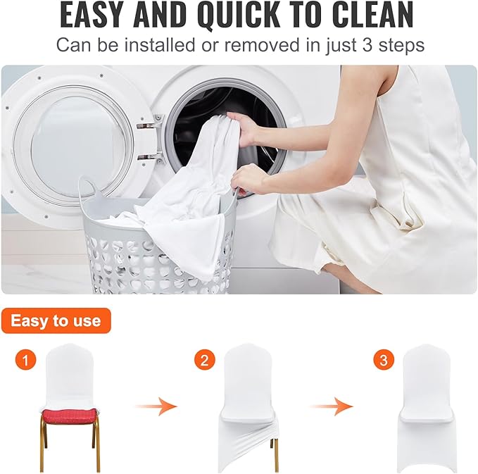 VEVOR 12 Pcs Flat-Front Chair Covers Polyester Spandex Chair Cover Stretch Slipcovers, Wedding, Holiday, Banquet, Party, Celebration, Dining, White