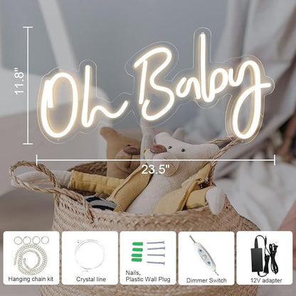 DIVATLA Oh Baby Sign for Backdrop - Oh Baby Neon Sign Shower Decorations, Gender Reveal, Led Sign for Backdrop & Wall Decor, Photo Prop, Gif for New Parents, Warm White