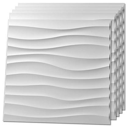 Art3d 12 Pack 3D Wave Design Wall panels 19.7"x19.7" PVC Panel for Interior Wall Decor Living Room, Office, TV Background, White
