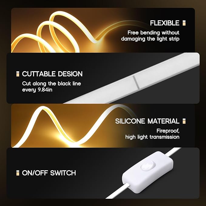 LED Neon Lights Daylight White 6000K,164ft 110-120V LED Strip Lights,Flexible Outdoor Waterproof Neon Rope Lights for Bedroom,Cabinet,Kitchen,Living Room,Mirror,Halloween Decor