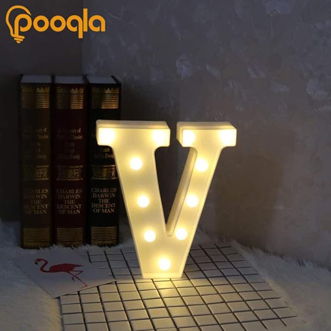Pooqla LED Marquee Letter Lights Sign, Light Up Alphabet Letter for Home Party Wedding Decoration V