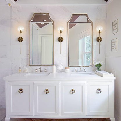 KCO Lighting Vanity Clear Bubble Glass Wall Lights Modern Globe Round Sconces Wall Lighting Brushed Brass Long Wall Sconce Mid Century Bar Bathroom Wall Lamp (Clear)