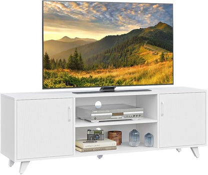 Panana TV Stand, Entertainment Center with 2 Doors and 2 Cubby Storages Cabinets for up to 65 inch for Living Room Bedroom (White, 53.5 inch)