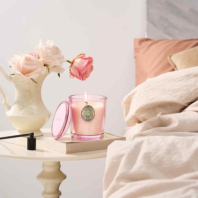 M&SENSE Natural Soy Candle | Saltwater Rose & Pink | 9.2 oz, 50H Burn Time | Luxury Scented Candle for Relaxation, Gifting, Home Décor | Ideal for Bedroom, Office, Party Ambiance