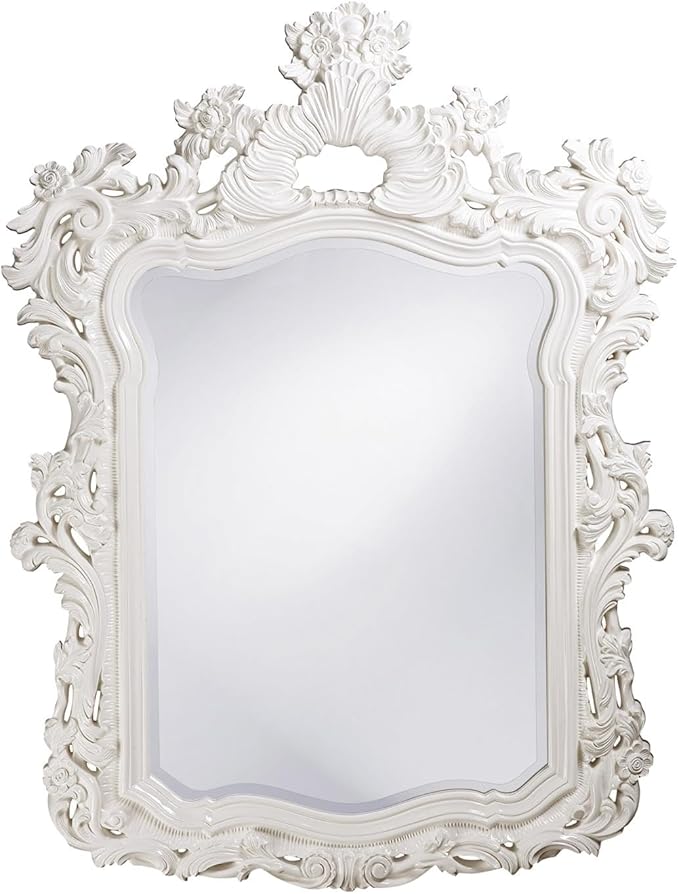 Howard Elliott Turner Large Ornate Mirror, White Ornate Mirror Beveled Edges Rectangular Vanity Mirror with Baroque Scroll Pattern for Bedroom, Living Room, Bathroom & Entryway, 56 x 42 Inch