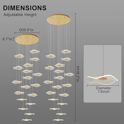 ziidoo High Ceiling Chandelier - 18-Light Dimmable Modern Gold Long Spiral Luxury Linear Lotus Leaf Led Lamp Hanging Pendant Lights for Foyer Enterway Staircase Villas