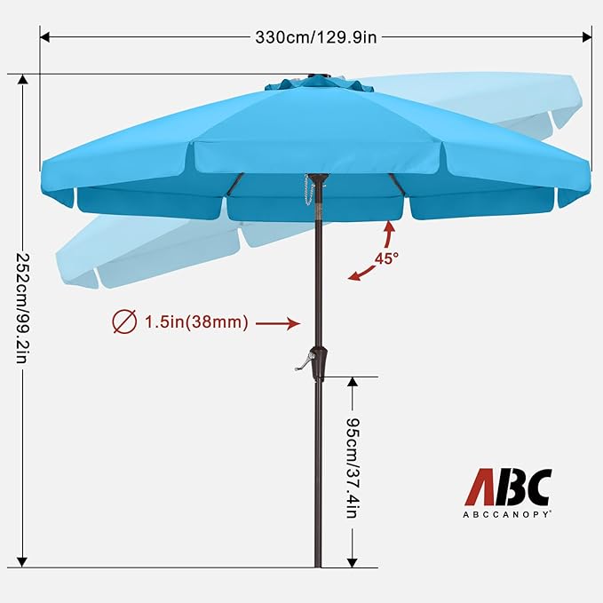 ABCCANOPY 11ft Scalloped Patio Umbrella, Outdoor Table Umbrella with Tilt and Crank, Fiberglass Ribs Deck Umbrella for Patio, Pool, Garden, Picnic (Turquoise)