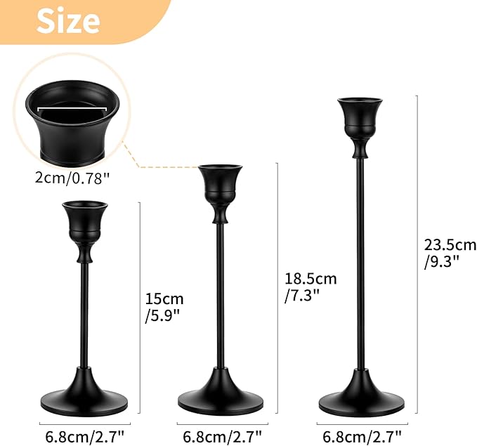 Nuptio Black Candle Holder Candlestick Holders 15 Pcs Candle Sticks Holder Metal Tapered Candle Holder, Taper Candle Holders for Wedding Christmas Party Celebration Mantel Dinner Home Decoration