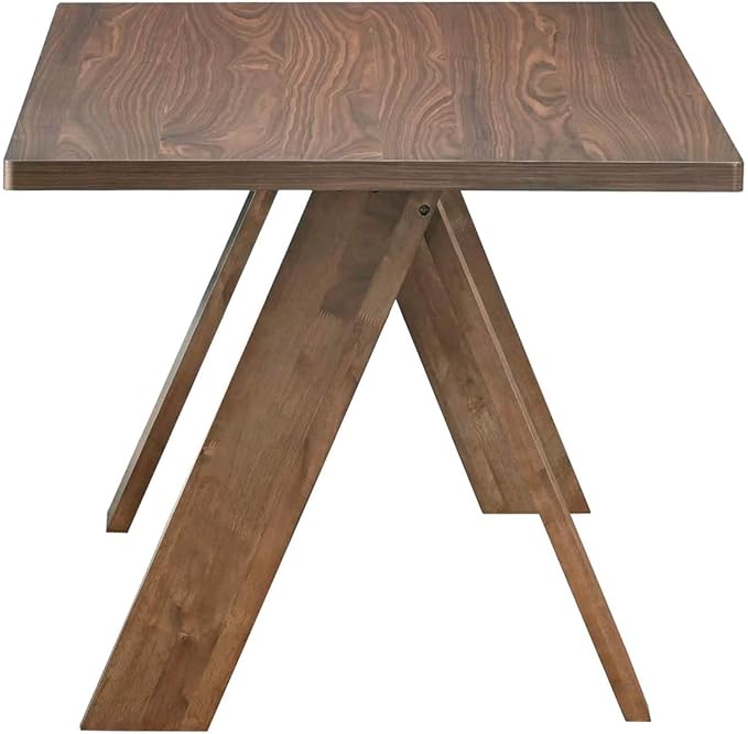 Acanva Farmhouse Rectangular Dining Table for 6 People, Modern Mid-Century Walnut Kitchen Dinner Tables Furniture, Walnut