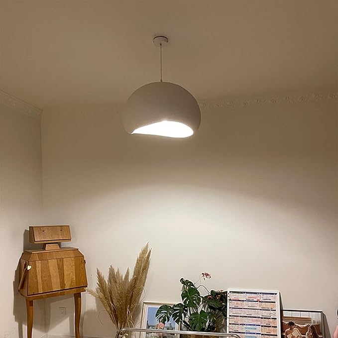 JAYMP 40cm Wabi Sabi Pendant Light for Dining Room Kitchen Island Hallway Restaurant Modern Hanging Lamp E26 Base Japanese Style Bird Nest Shape Lighting Fixture (Matte White,B Shape, 40cm/15.7in)