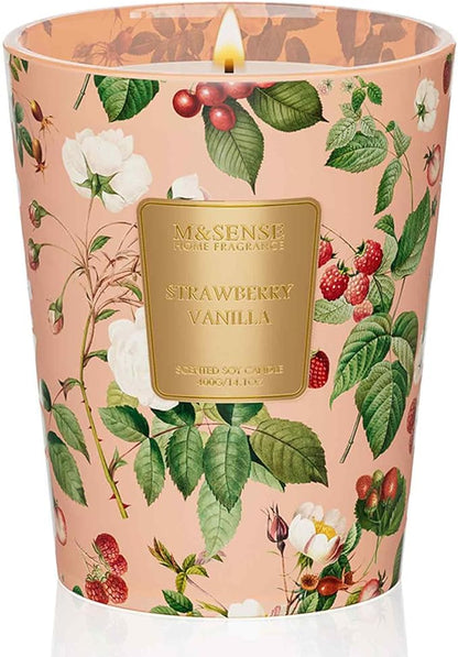 M&SENSE Strawberry Vanilla Scented Natural Soy Wax Candle, 14.1oz 60 Hours Long Lasting Slow Burning, Aromatherapy Fall Winter Festival Thanksgiving Christmas Candle for Stress Relief Home Decor
