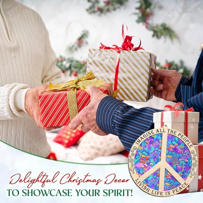 Christmas Hippie Gifts for Women Men - Suncatcher Christmas Ornaments 2025 - Hippie Ornaments Boho Decor Gifts for Friends Family, Peace Sign Ornament Gift Ideas for Xmas Decorations