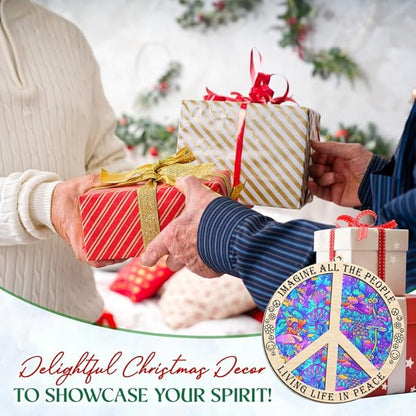 Christmas Hippie Gifts for Women Men - Suncatcher Christmas Ornaments 2025 - Hippie Ornaments Boho Decor Gifts for Friends Family, Peace Sign Ornament Gift Ideas for Xmas Decorations