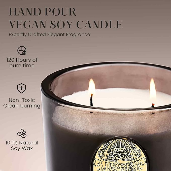 M&SENSE Large Two-Wick Soy Candle | Oud Wood & Black | 19.8 oz, 120H Burn Time | Luxury Scented Candle for Relaxation, Gifting, Home Décor | Ideal for Bedroom, Office, Party Ambiance