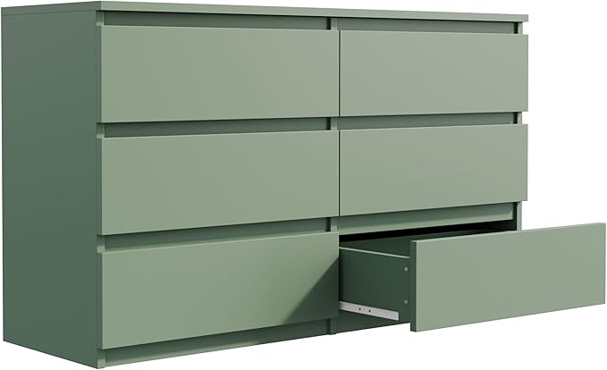 6 Drawer Dresser for Bedroom,Wide Wood Dresser,Farmhouse Large Bedroom Dressers with Drawers,Chest of Drawers for Living Room,Hallway,Closet(Green)
