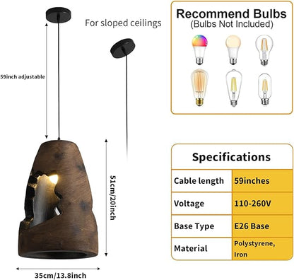 JAYMP Wabi Sabi Pendant Light for Dining Room Kitchen Island Hallway Farmhouse Hanging Lamp E26 Base Retroism Style Wine Bottle Shape Lighting Fixture (Antique Brown,A Shape, D35×H51cm)