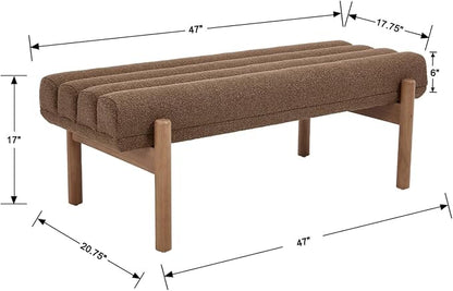 47" Modern Upholstered End of Bed Bench, Brown Chenille Channel Tufted Entryway Bench with Wood Legs, Comfy Bedroom Bench Long Ottoman for Living Room Hallway Vanity Room