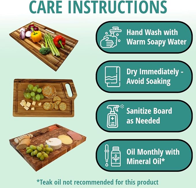 EcoDecors 16" Round Teak Cutting Board, FSC Certified Solid Wood, Edge Grain, XL Carving Board for Kitchen & Brisket