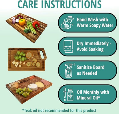 EcoDecors 16" Round Teak Cutting Board, FSC Certified Solid Wood, Edge Grain, XL Carving Board for Kitchen & Brisket