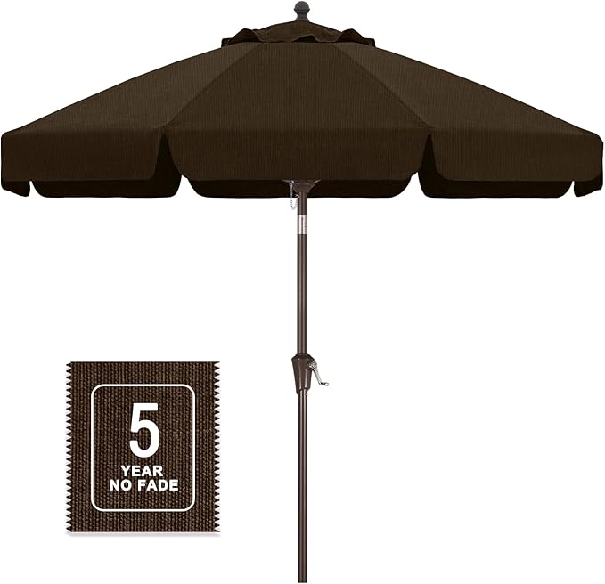 MASTERCANOPY 9ft Olefin Valance Patio Umbrella with Tilt Crank, 5-Year-Non-Fading Canopy & 8 Fiberglass Ribs for Deck, Patio, and Garden, Light Coffee