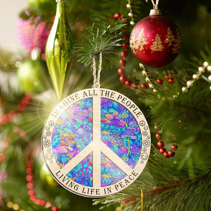 Christmas Hippie Gifts for Women Men - Suncatcher Christmas Ornaments 2025 - Hippie Ornaments Boho Decor Gifts for Friends Family, Peace Sign Ornament Gift Ideas for Xmas Decorations