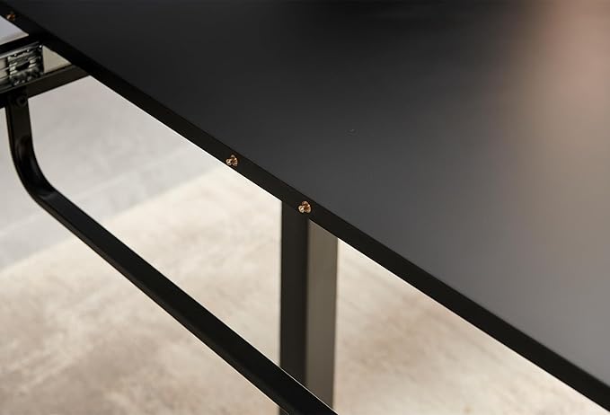 55''- 71'' Extendable Dining Room Table, Expandable Dining Table with Metal Leg, Modern Mid Century Large Table, for 2-6 Person, Black